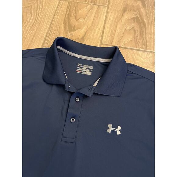 ***SOLD*** Under Armour Performance Heat Gear Golf Polo Shirt Size 2XL Blue - Picture 2 of 3